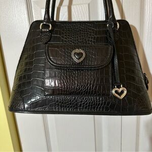 Elegant Black Brighton Crocodile-Embossed Handbag